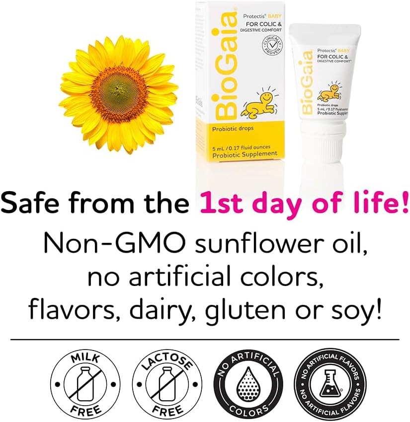 BioGaia Baby Probiotic Drops - Baby Essentials for Colic & Gas Relief, Safe for Newborns, Reduces Crying, Fussing, Colic, Gas, Spit-ups and Constipation, No allergens, Dairy, Soy, Gluten, or Sugar