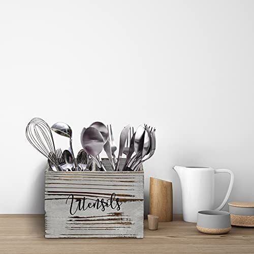 LADESIGGN Wood Utensil Holder for Countertop Farmhouse Kitchen Decor for Flat...