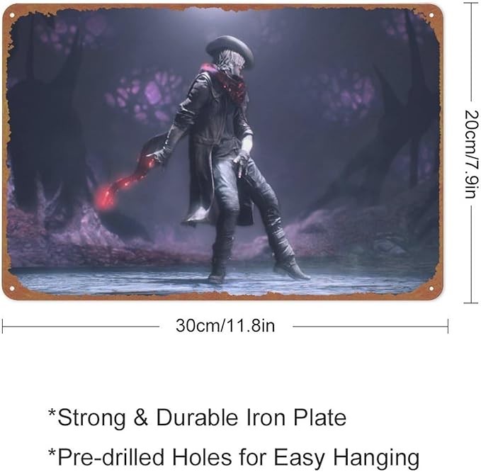Devil May Cry Video Game Dante Devil May Cry 5 Vintage tin poster, suitable for bars, cafes, offices, restaurants, family gardens, shops, clubs, logo gifts 12 X 8 inches