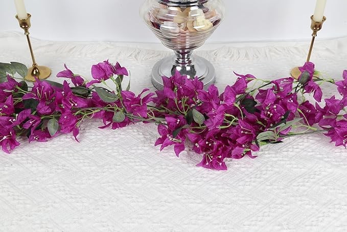 IPOPU 5.9 Ft Artificial Bougainvillea Flowers Garland 2PCS Fake Silk Bougainvillea Vines Long Plant Faux Bougainvillea Wreaths for Centerpieces Table Runner Wedding Arch Wall Decorations (Purple)