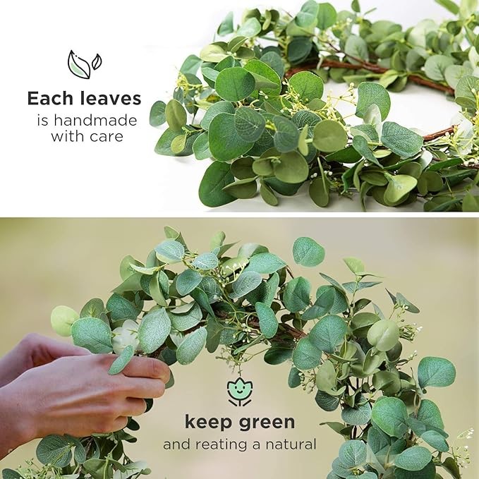 Mopcoder Summer Eucalyptus Wreath for Front Door, 20� Artificial Spring Wreath for Home Decor Window Porch Farmhouse Patio Garden Decor, House Warming Gifts