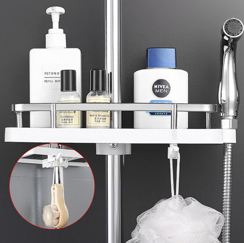 Bathroom Pole Shower Storage Rack Holder Bath Organizer Shelf Shampoo Tray Stand