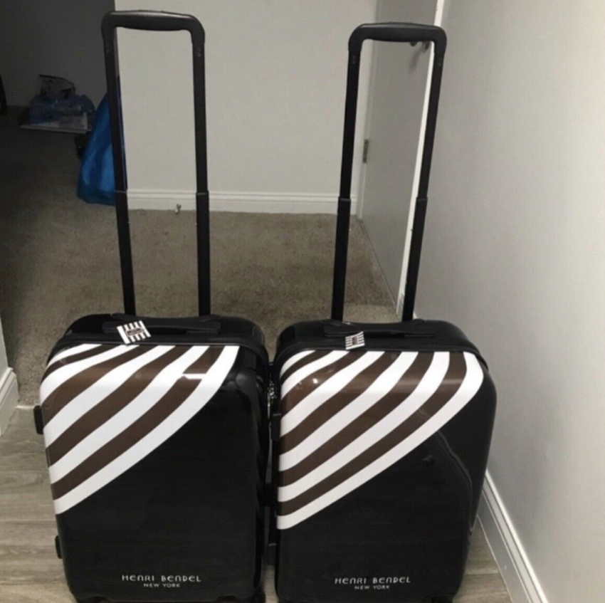 Henri Bendel New York Black with Brown & White StripeHard-Sided Luggage Wheelie
