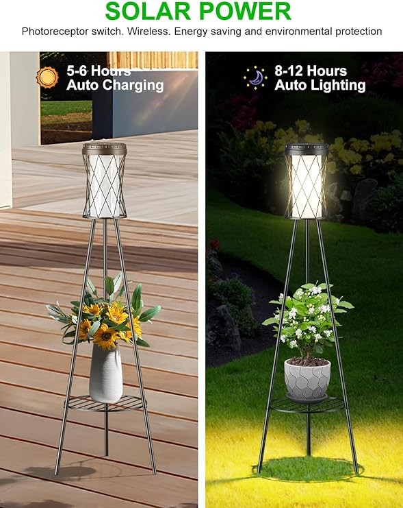 Fitop 2 Pack 38" Solar Floor Lamp Outdoor Decor, Porch Decor IP 65 Waterproof Outdoor Solar Light with USB Charging Port, 3 Different Color Temperatures for Patio, Porch and Garden