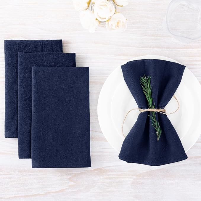 MLMW Thick Cotton Linen Napkins Set of 6 Soft Dinner Napkins Cloth 17"×17" Bulk Rustic Table Napkins for Wedding Party Easter Table Decoration, Navy