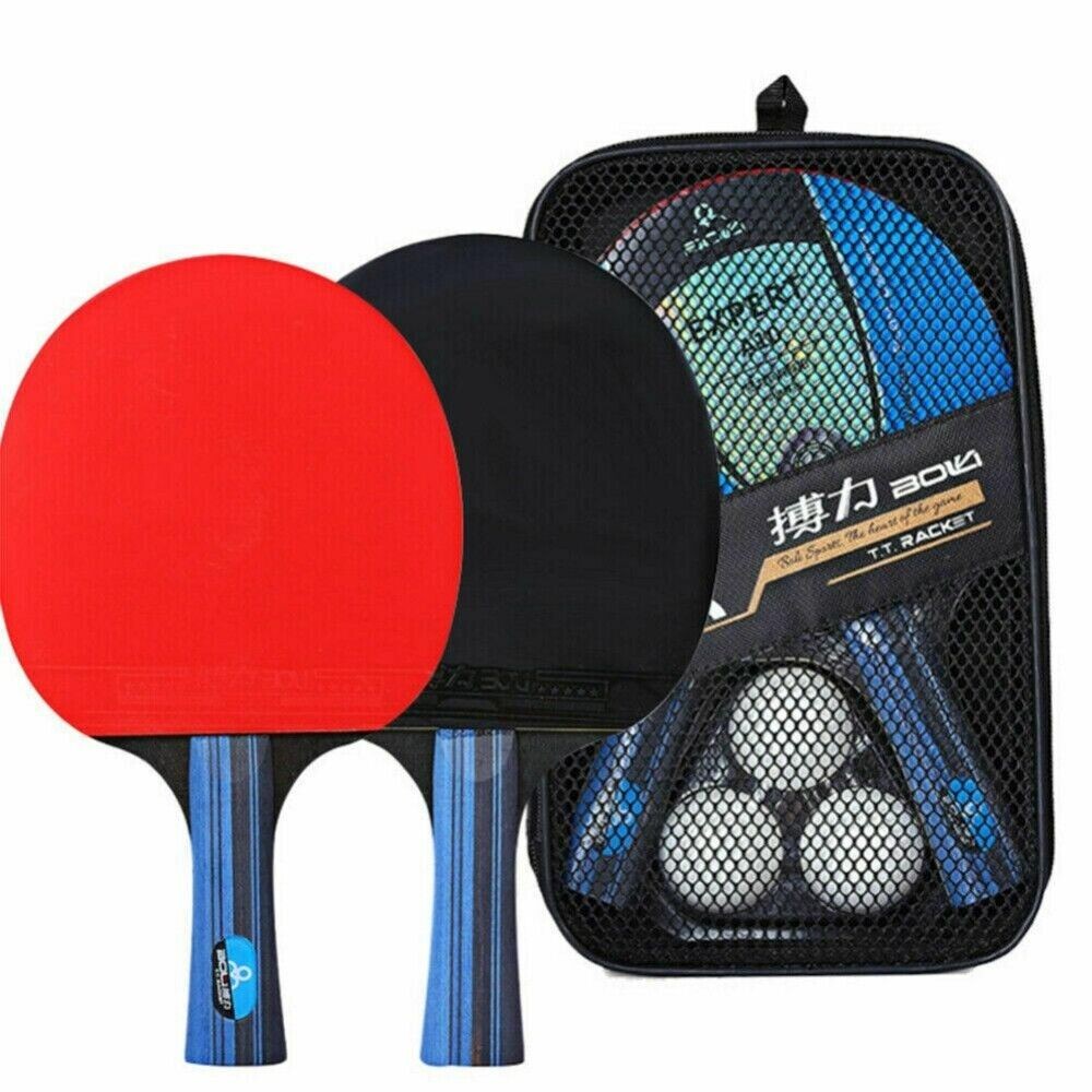 1 Pair Professional Table Tennis Ping Pong Racket Paddle Bat+3pcs Balls Bag Set