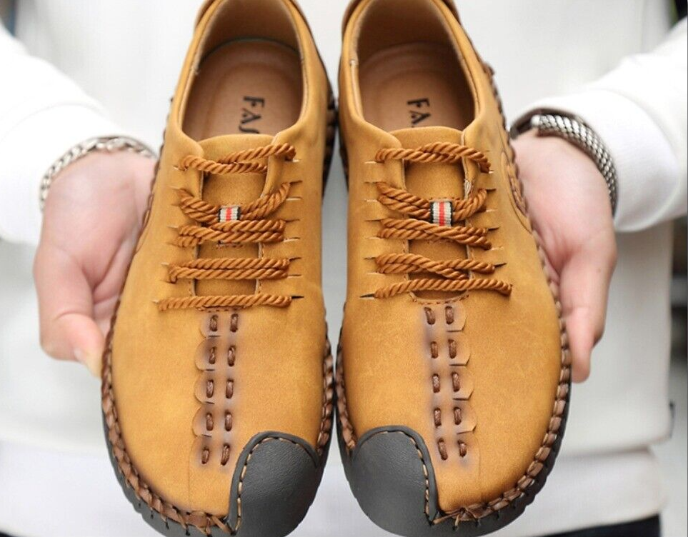 Handmade Men's Casual Shoes Comfortable Loafers Flat Lace-up Moccasins Sneakers