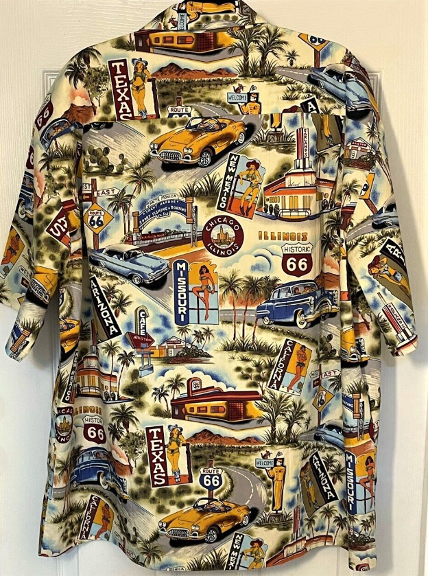 New PACIFIC LEGEND Mens' 3XL S/S Cotton Hawaiian Shirt - Route 66 Print w/Tag
