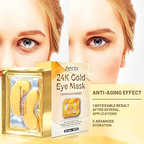 POSTA 24K Gold Eye Mask, 20 Pairs Eye Treatment Mask With Collagen, Under Eye Mask Treatment for Puffy Eyes, Dark Circles Corrector, Used for Eye Bags, Anti Aging Patches Luxury Gift for Women and Men