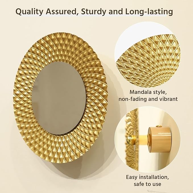 TEIPAI Gold Mirror Wall Decor for Living Room Porch Hallway, 7PCS Gold Metal Wall Art for Bedroom Decoration, Mandala Boho Decor for Office Dining Room Apartment New Home Gift