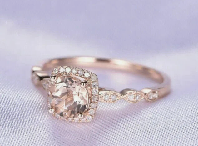 2.20Ct Round Cut Simulated Morganite Halo Engagement Ring 14K Rose Gold Plated