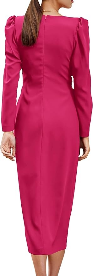 Pretty Garden Womens Long Puff Sleeve Maxi Dresses V Neck Twist Front Dress With Slit
