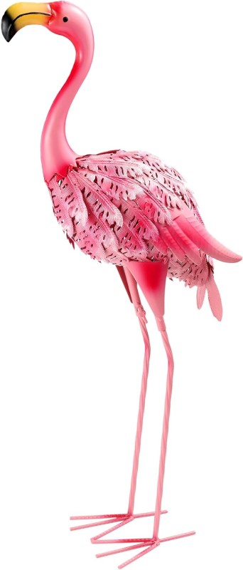 QNGCOLRCY Garden Statues Flamingo Sculptures Metal Yard Art, Pink Bird Art Outdoor Backyard Decor Patio Lawn Porch Ornament Flamingo Yard Decoration (Pink with White)