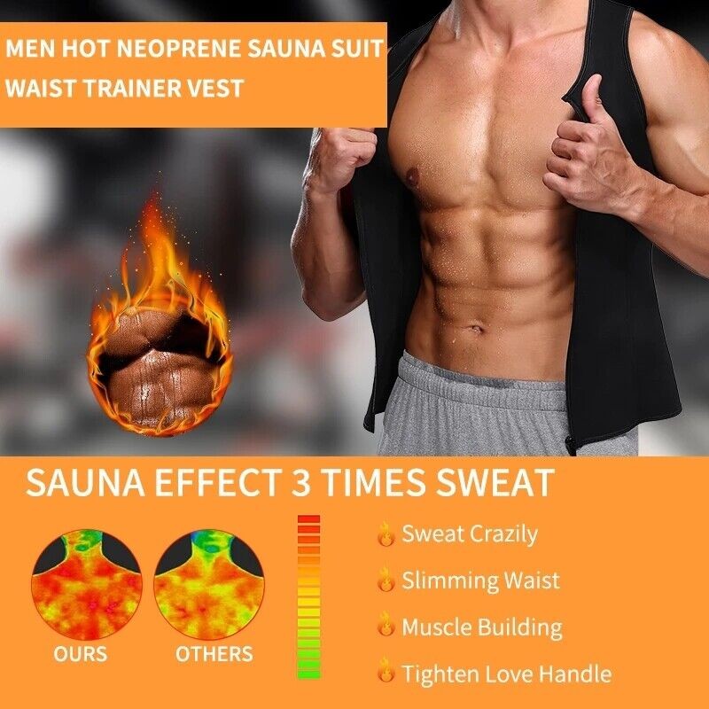 Men's Sauna Suit Sweat Vest Tank Tops Neoprene Shirt Body Shapers Waist Trainer
