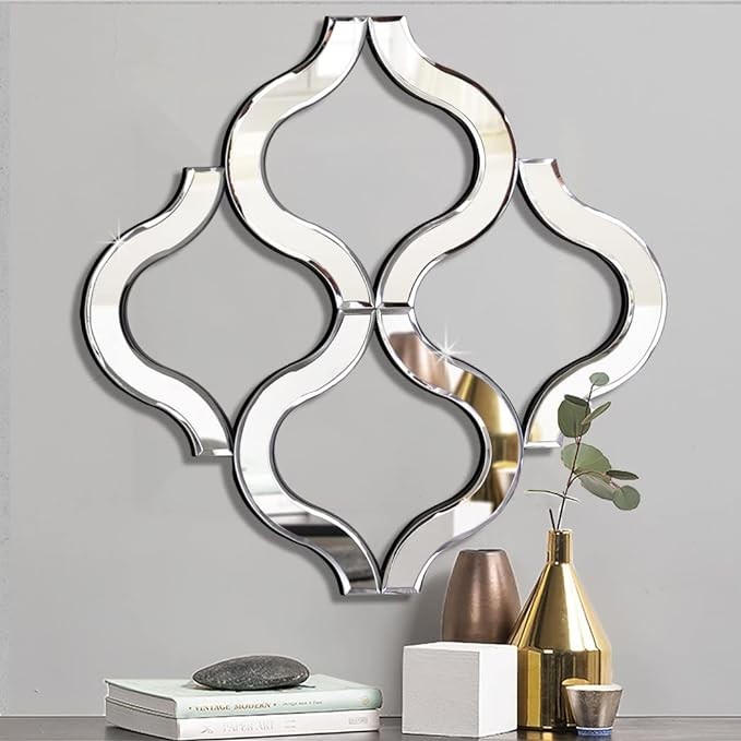 DMDFIRST Arc-Shaped Decorative Wall Mirror Silver Color 14.75�x14.75�, Exquisite Bevelled Gorgeous Glam Accent Decor Unique Modern Fashion Hand Craft Decor Chic Mirror