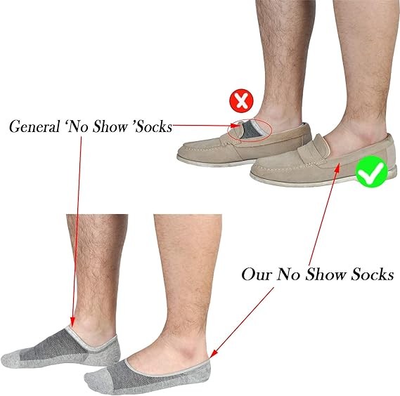 JORMATT Genuine Mens No Show Socks, Loafer Sneakers Low Cut Cotton Socks With Non Slip Grips