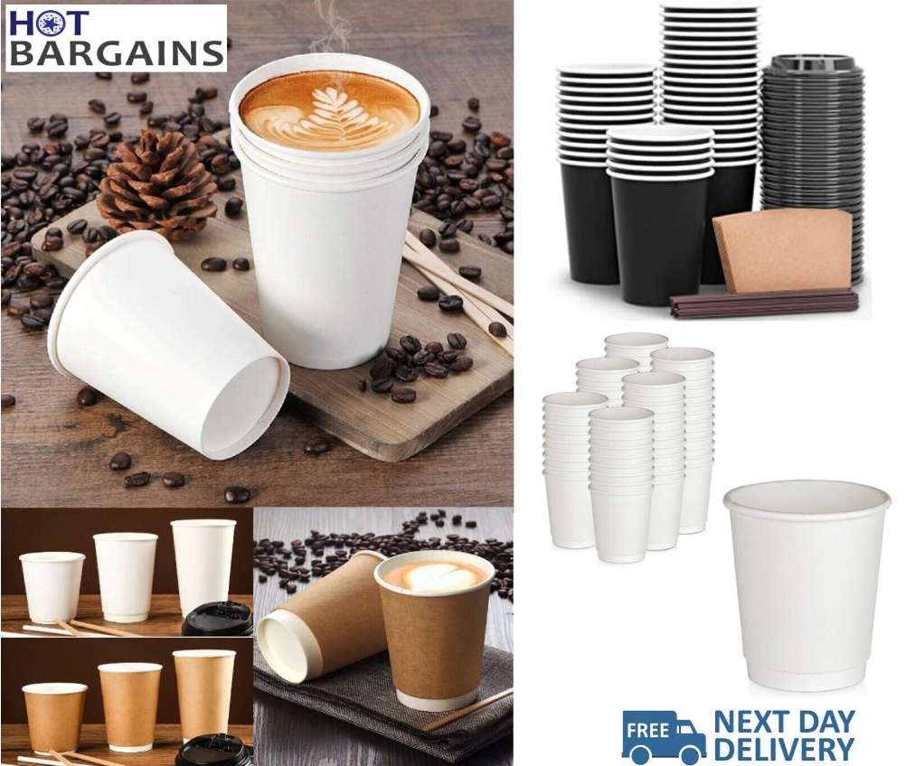 8oz/12oz/16oz Disposable Double Wall Black/Brown/White Paper Coffee Cups & Lids