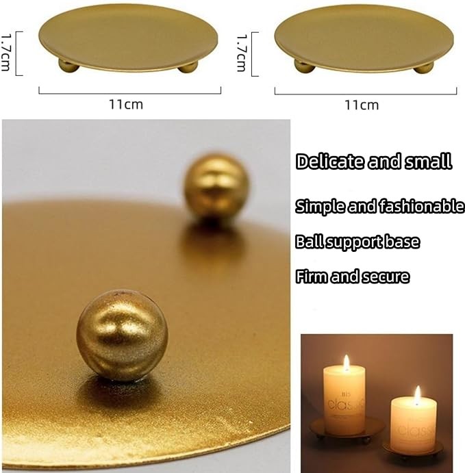 2 pcs Golden Iron Plates Candle Holders,Suitable for Home Decoration, Wedding Anniversaries, Birthday Parties, Holiday Dinners, and can Also be Used as Jewelry Accessory Storage Trays.