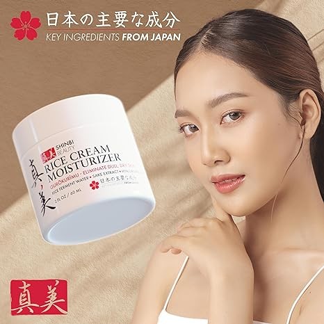 Shinbi Beauty Japanese Skincare Moisturizer for Face - Rice Cream With Rice Ferment + Sake Extract - J Beauty Natural Asian Skincare Products 2oz