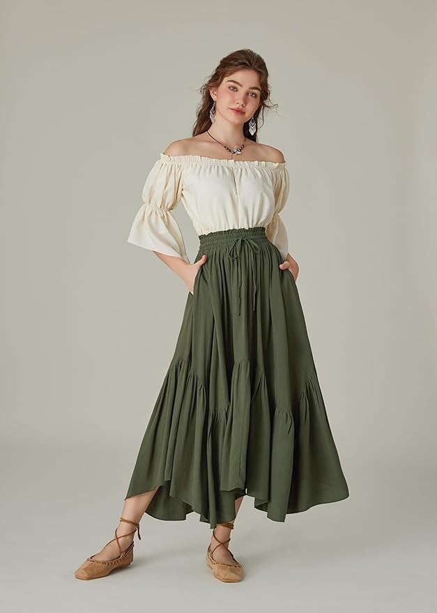 Scarlet Darkness Maxi Skirts for Women High Waist Renaissance Skirt Long Skirt with Pockets