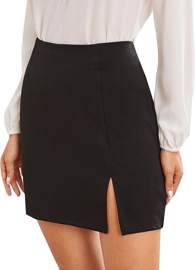 WDIRARA Women's Summer Solid Split Hem Zip Back Mini Workwear Skirt