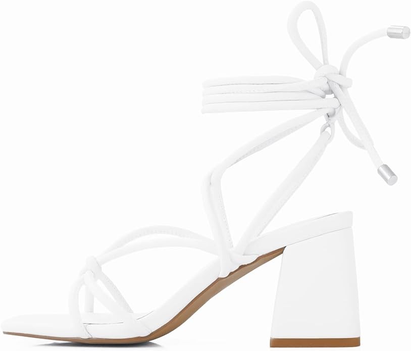 Shoe'N Tale Lace Up Heels for Women Ankle Strappy Gladiator High Heeled Sandals Chunky Block Heel Square Open Toe Criss Cross Dress Shoes