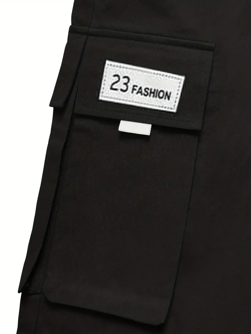 Plus Size Men's Drawstring Cargo Pants: Letters Print, Multi-Pocket Design, Perfect For Outdoor Activities