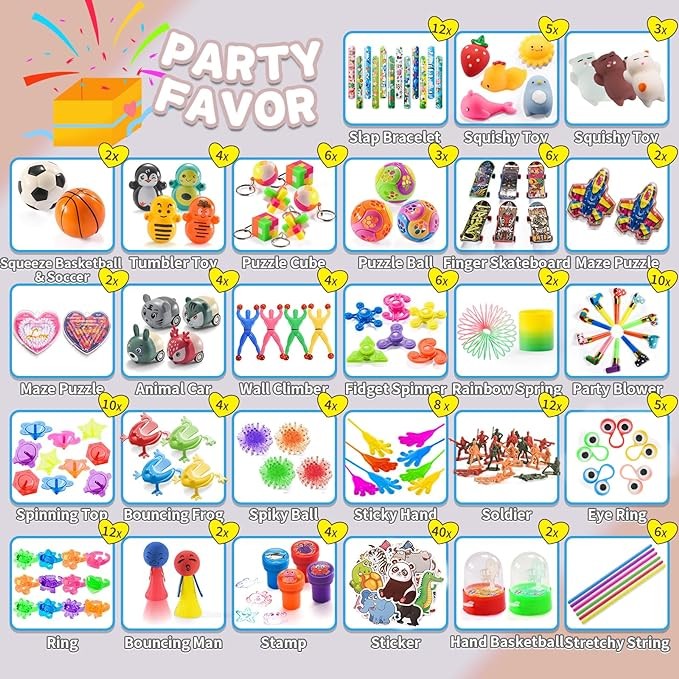 Roll over image to zoom in Yutin 180 PCS Party Favor for Kids 4-8-12, Treasure Chest for Kids Classroom Prizes, Goodie Bag Stuffers Pinata Fillers 3-5, Bulk Small Prizes Box Toys, Birthday Party Gifts