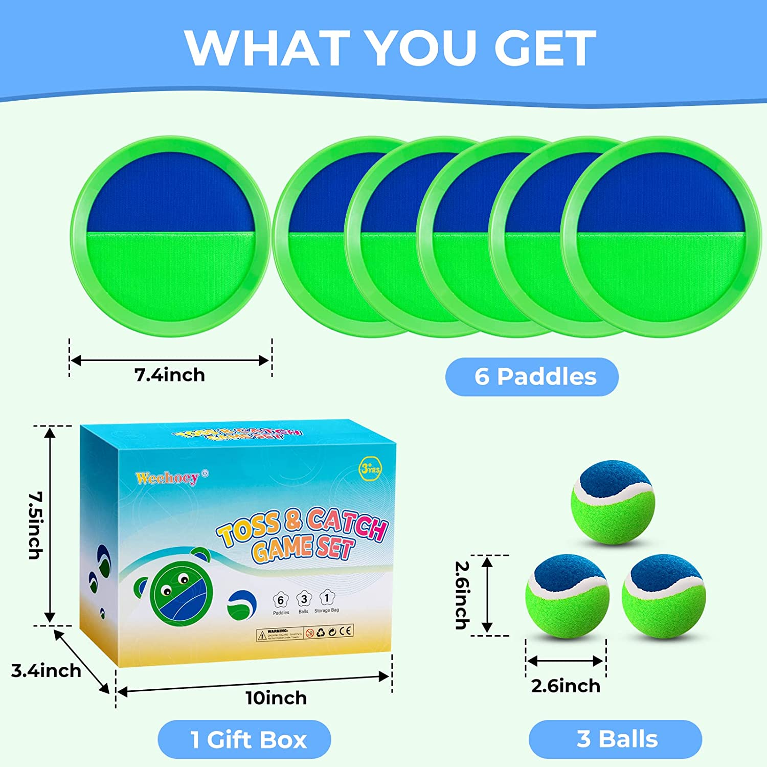 Kids Toys - Beach Toys - Outdoor Games for Kids, Toss and Catch Ball Set with 6