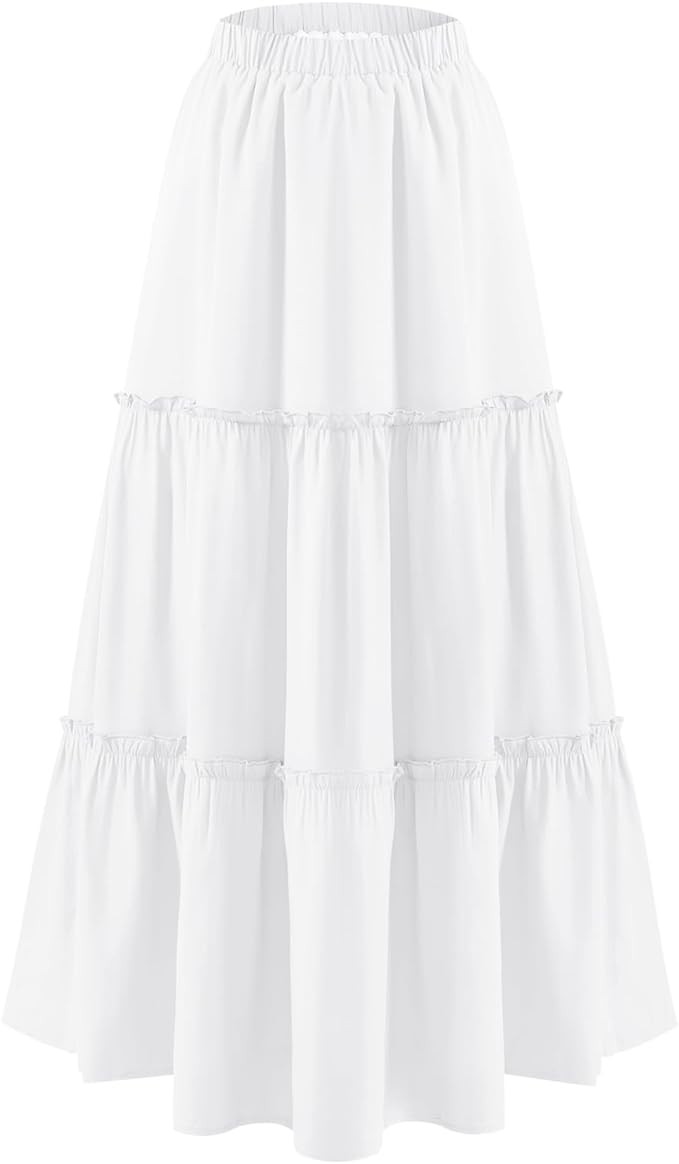 Women's Floral Embroidered Maxi Skirt-Over-Dyed Long Peasant Skirt, Ankle Length