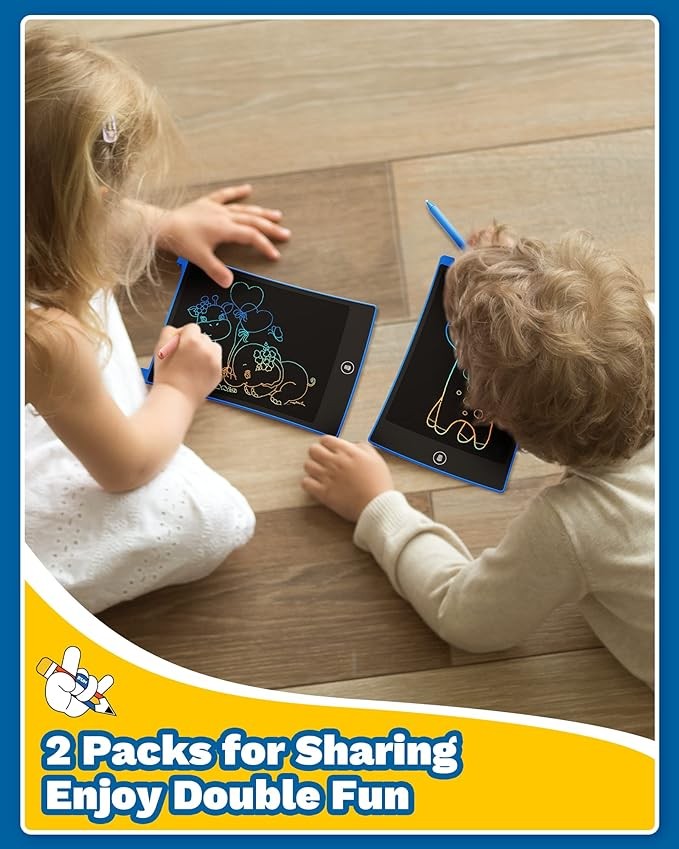 TEKFUN 2 Pack LCD Writing Tablet with Stylus, 8.5in Erasable Doodle Board Mess Free Drawing Pad for Kids, Car Trip Educational Toys Birthday for 3 4 5 6 7 Girls Boys (2*Blue)