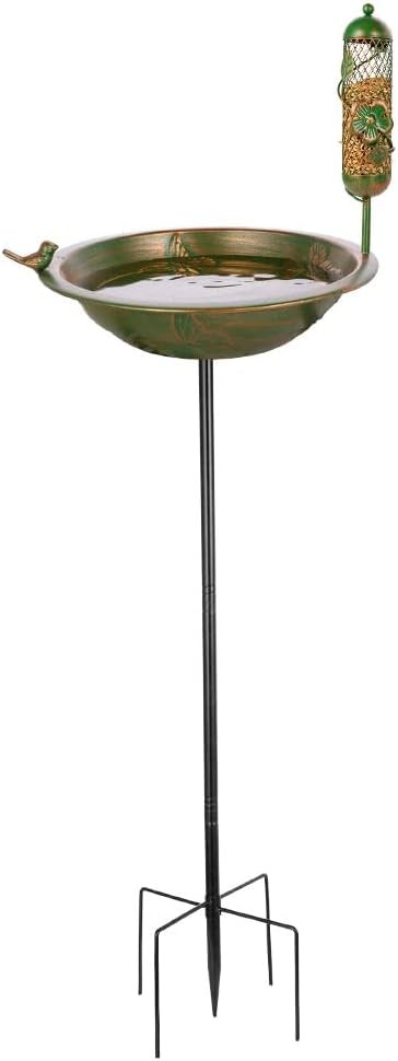 VEWOGARDEN 47 Inch Standing Metal Bird Bath Stake with Birdfeeder, Outdoor Garden Birdbath for Outside Patio, Yard, Lawn Decor