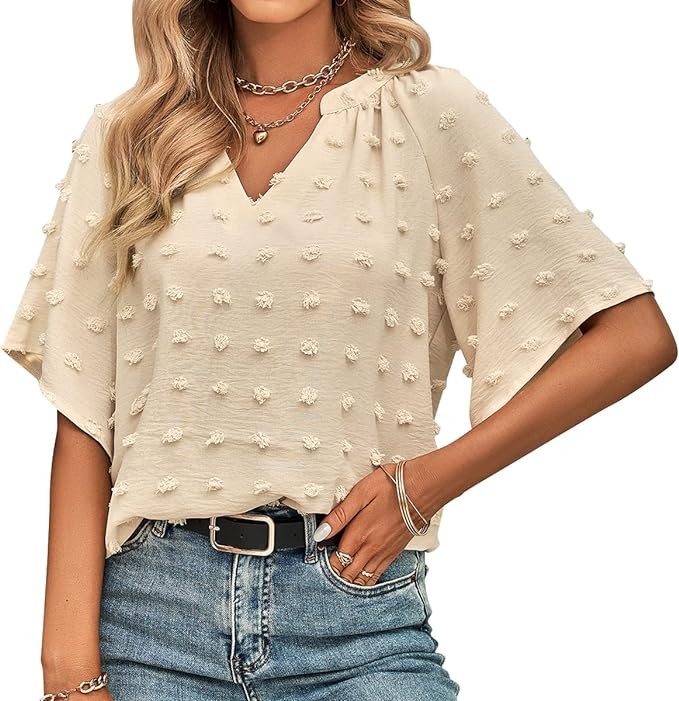 vanberfia V Neck Ruffle Sleeve Blouse Flowy Shirts Dressy Summer Casual Women Tops