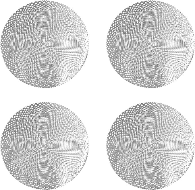 Metallic Placemats Set of 4 - Easy to Clean, Washable Decorative Place Mats for Kitchen and Dining Table - Non-Slip Round Table Mats - Dinnerware & Accessories - Dining Table Centerpiece Decor, Silver