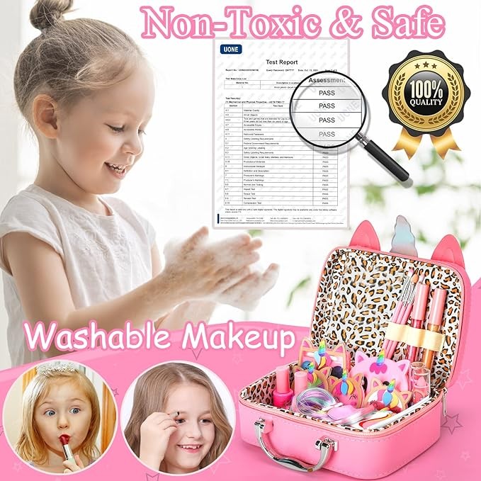 Kids Washable Makeup Girls Toys - Girls Makeup Kit for Kids Make up Set Real Makeup for Kid Little Girls Toddlers Children Princess Christmas Birthday Gifts Toys for 3 4 5 6 7 8 9 10 Year Old Girls