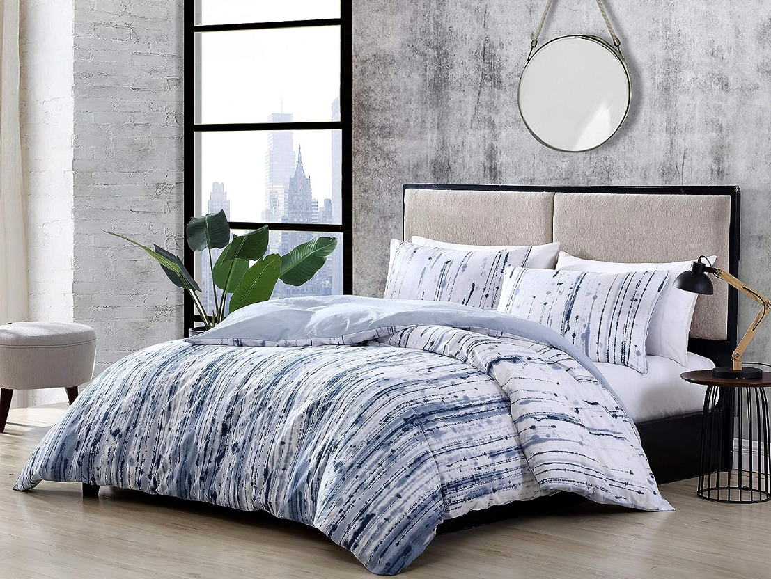 - King Comforter Set, Reversible Cotton Bedding with Matching Shams, Modern Home