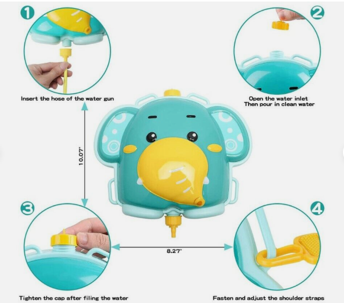 Kids Water Gun Backpack Pistol Summer Beach Toy Gift Backpack Water Gun