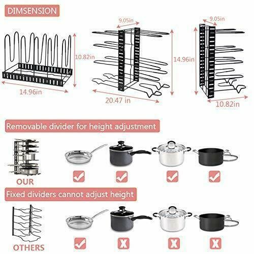 US 8 Tiers Pot Organizer Rack Cabinet Storage Lid Holder Home Kitchen Pan Holder