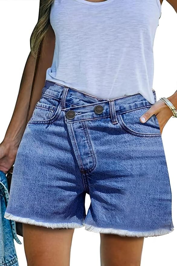NEYOUQE Women's Casual Fashion Denim Shorts High Waisted Ripped Short Jeans Stretchy Drawstring Elastic Waist Jean 2024