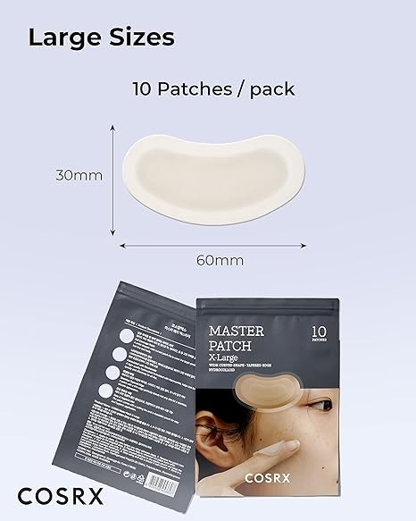 COSRX Master Patch Large 10 Patches | Spot Treatment for Nose, Forehead, Chin | Contour Large Shaped Easy Pimple Treatment | Face & Body Quick and Effective A.D.F. Hydrocolloid | Korean Skincare