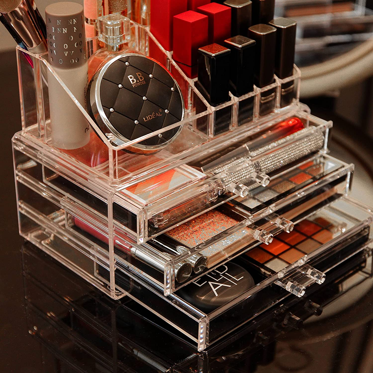 Cq acrylic Makeup Organizer Bathroom Organizers and Storage With 8 Drawers for Vanity Skincare Countertop Desk,Clear Cosmetic Display Case for