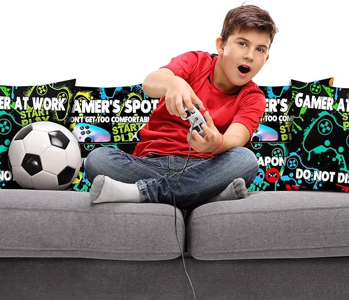 Gamer Gifts Pillow Cover Case 18x18 inch with Dual Pockets and Do Not Disturb I'm Gaming Novelty Socks, Gaming Room Decor Party Decorations, Xmas Gift Christmas Stocking Stuffers for Men Teen Boys