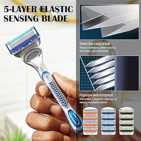 12pcs Razor Blade Shaving Razor Blade Refills for Gillette Fusion 5, Orange New Version