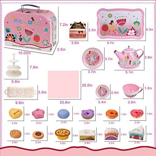 Tea Party Set for Little Girls,PRE-WORLD Princess Tea Time Toy Including Dessert