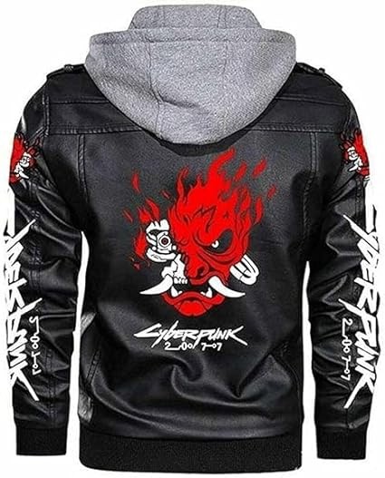 Meshnew Embrace C-Y-B-E-R-P-U-N-K in the Halloween Samurai Black Hooded Gaming real leather Jacket