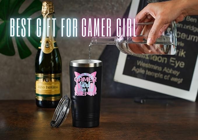 Onebttl Gamer Gifts for Girl, Gaming Mug 20oz Stainless Steel Tumbler, Yes I'm A Gamer Girl Try To Keep Up