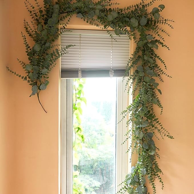 Clycaloor 9 FT Eucalyptus Greenery Garlands for Table, Artificial Long Greenery Garlands, Spring Green Eucalyptus Garland for Wedding, Mantle, Party, Home Decor