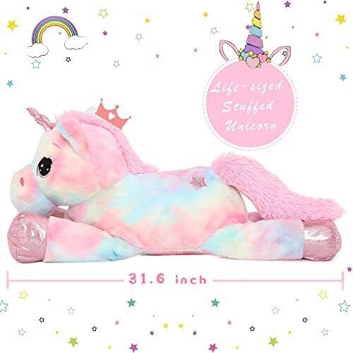 Muiteiur Large Unicorn Stuffed Animal Soft Plush Toy Large Pink