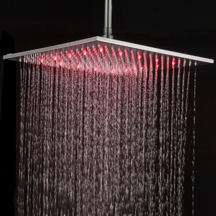 16inch LED Shower Head Wall/ceiling Mount Rain Square Top Sprayer Brushed Nickel