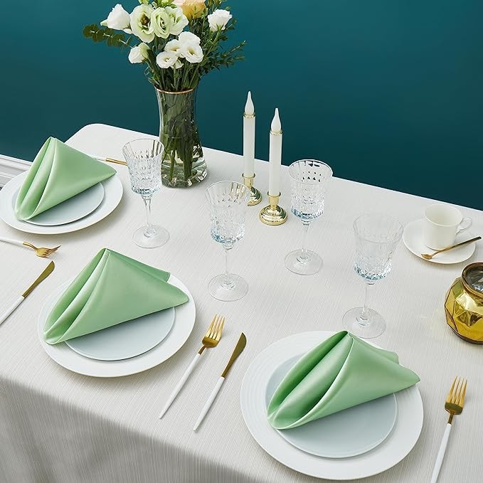 Counfeisly 50 Pack Square Satin Dinner Napkins, 20x20 Inches Silky Soft Smooth Table Cloth Napkins for Restaurant Weddings Banquet Party Decoration, Sage Green